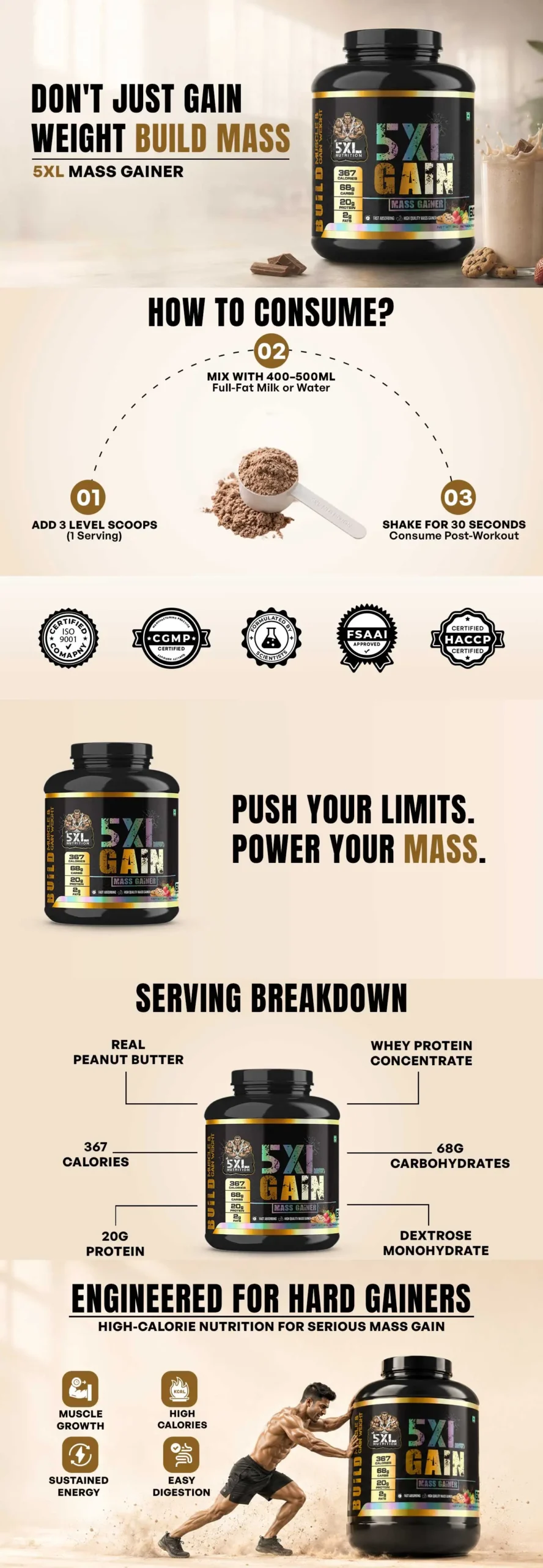 5XL-Mass-Gain 3kg 5XL Mass Gain banner from The 5XL Nutrition showing high calorie mass gainer for size and strength