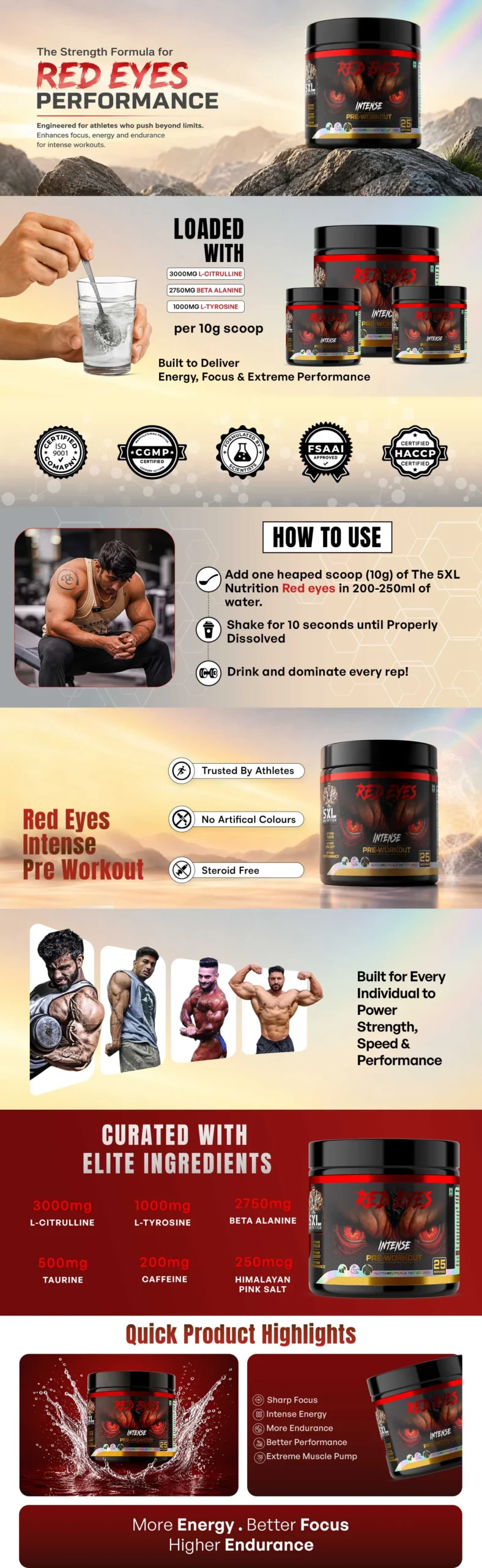 Red Eyes Intense pre workout banner from The 5XL Nutrition showing explosive energy, focus and pump