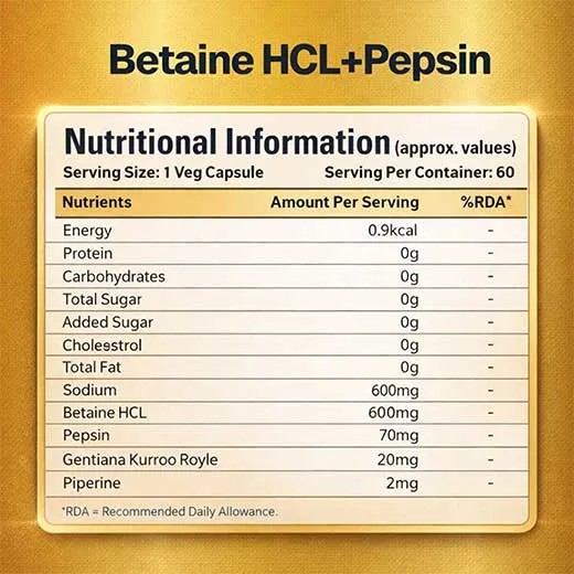 Betaine HCl + Pepsin | Digestive Enzyme & Stomach Acid Support | 60 Capsules - Image 3